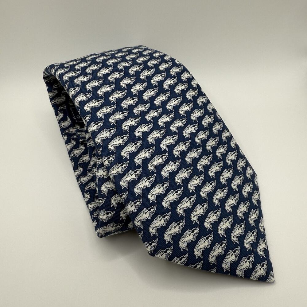 Vineyard Vines 100% Silk Tie Blue Navy/White Fish Print Sunglasses Fun Quirky